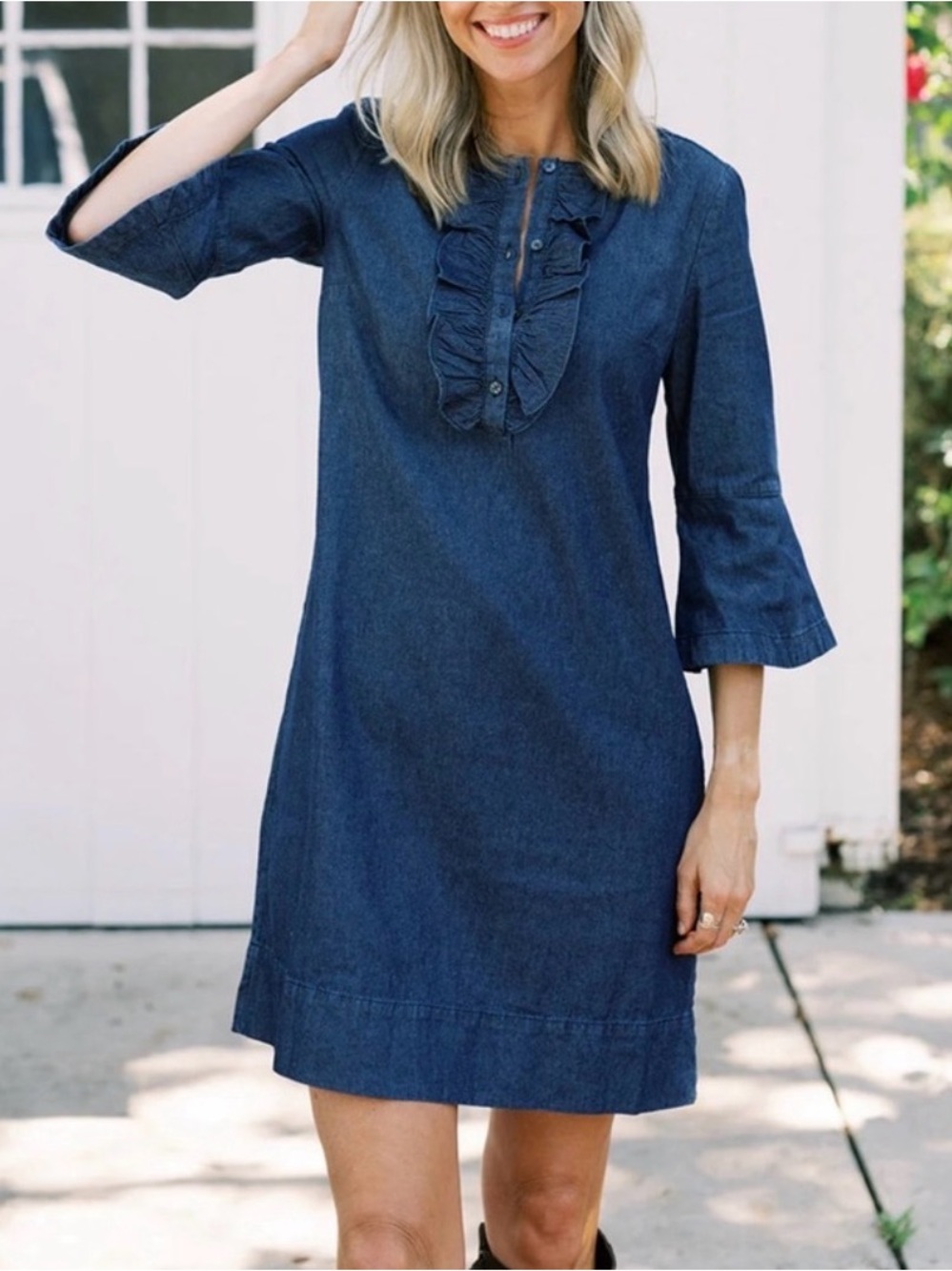 Draper James Indigo Denim Ruffle Shift Dress